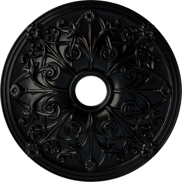 Ekena Millwork Jamie Ceiling Medallion (Fits Canopies up to 3 7/8"), 23 5/8"OD x 3 7/8"ID x 2 1/8"P, Jet Black CM23JABLF - main